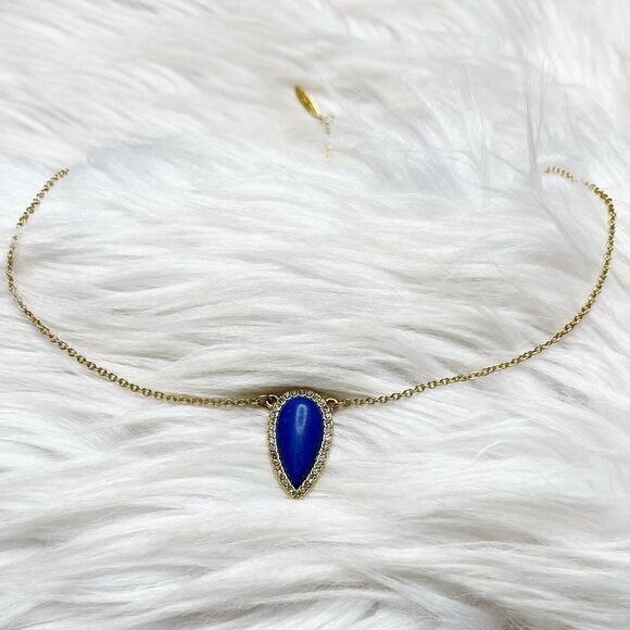 Sole/Society Bohemian Almond Shaped Statement Necklace Blue and Gold - Picture 1 of 6
